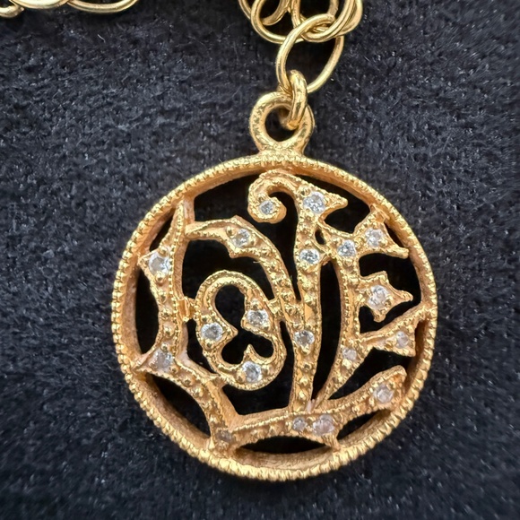 Designer CATHY WATERMAN 22K Yellow Gold Diamond LOVE Pendant LACY Chain Necklace - Picture 5 of 16